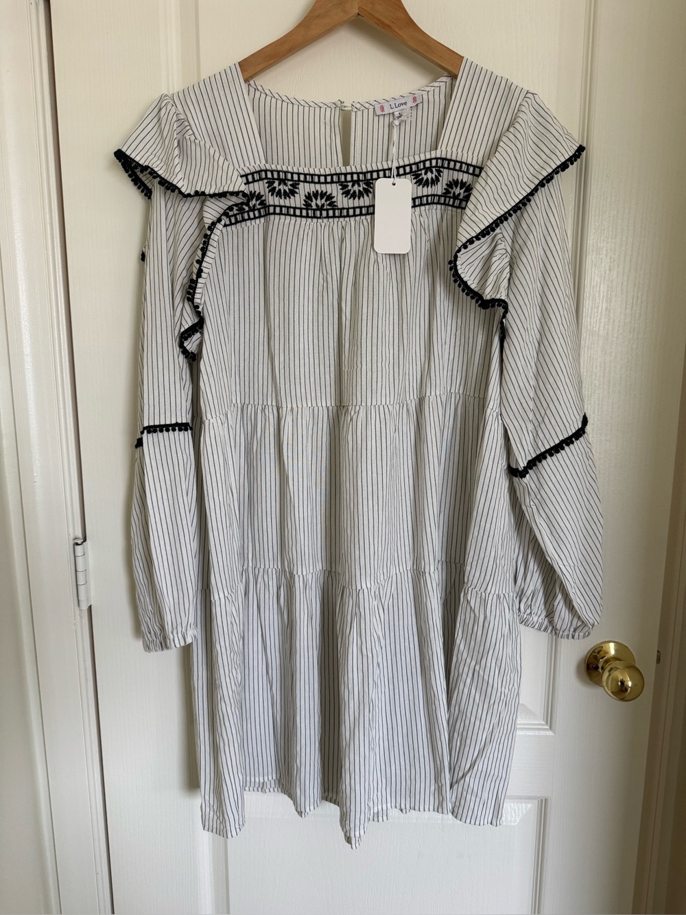 L Love Embroidered Stripe Baby Doll Style Dress